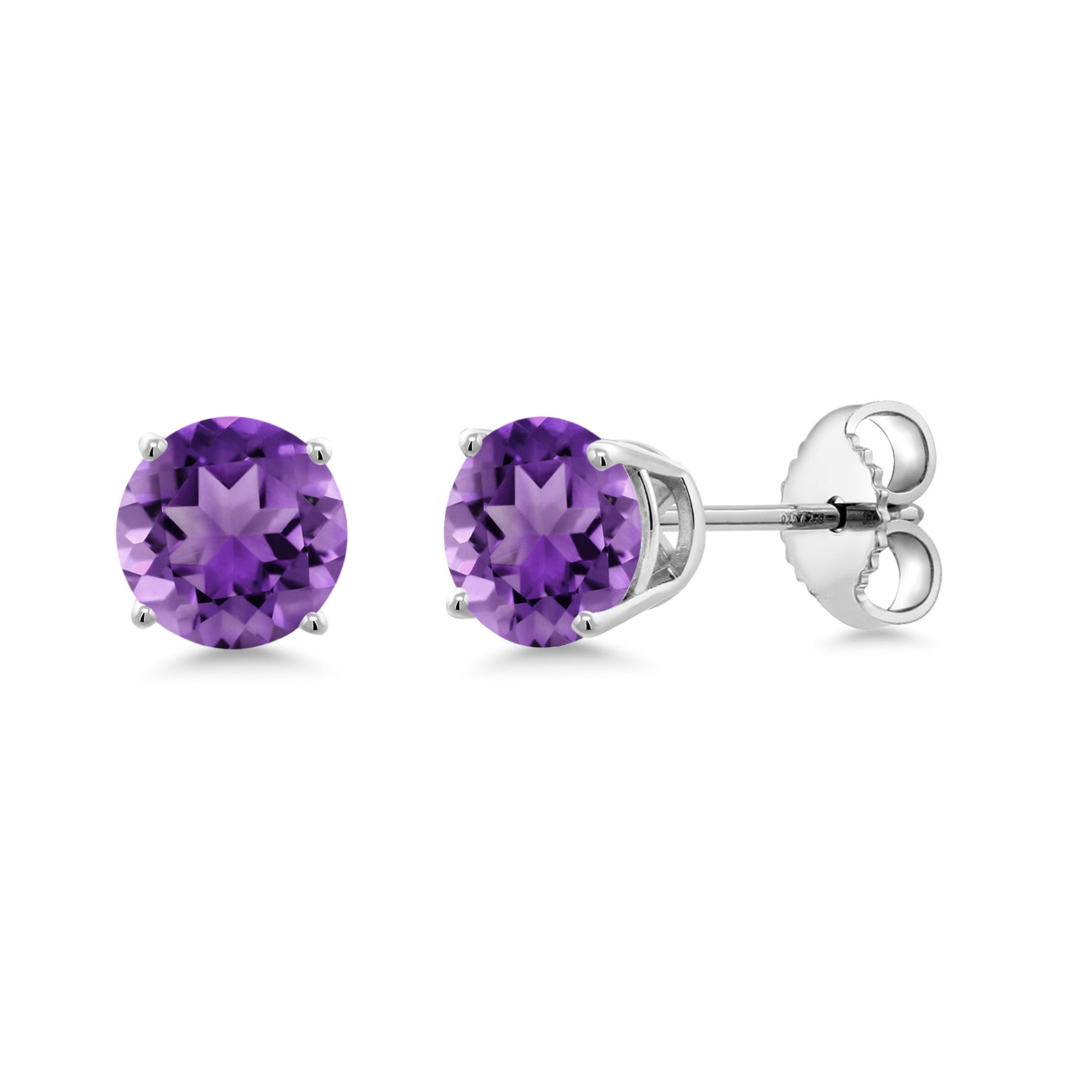 Gem Stone King 925 Sterling Silver Purple Amethyst Stud Earrings for Women Men (0.95 Cttw, Gemstone Birthstone, Round 5MM)