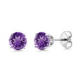 thumbnail image 1 of Gem Stone King 925 Sterling Silver Purple Amethyst Stud Earrings for Women Men (0.95 Cttw, Gemstone Birthstone, Round 5MM), 1 of 3