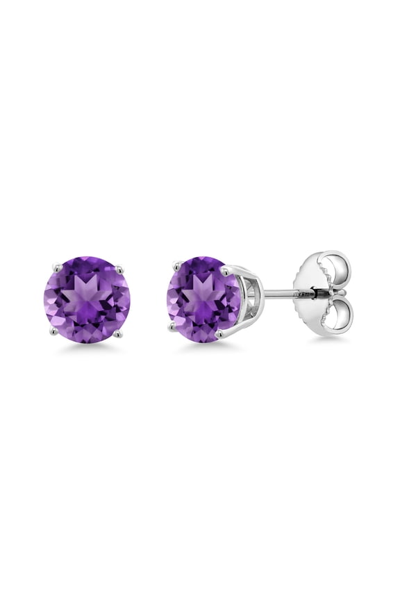 925 Sterling Silver Purple Amethyst Stud Earrings for Women Men (0.95 Cttw, Gemstone Birthstone, Round 5MM)