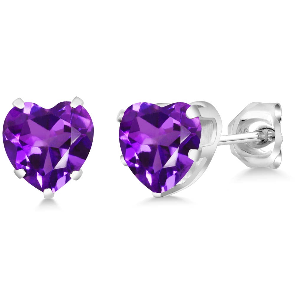 Gem Stone King 925 Sterling Silver Purple Amethyst Stud Earrings for Women Men (1.48 Cttw, Gemstone Birthstone, Heart Shape 6MM)