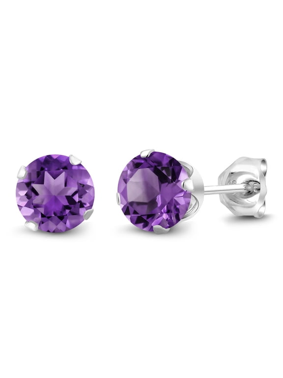 925 Sterling Silver Purple Amethyst Stud Earrings for Women Men (1.50 Cttw, Gemstone Birthstone, Round 6MM)