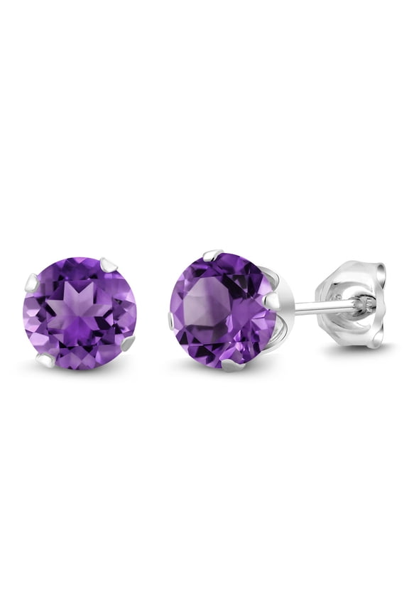 925 Sterling Silver Purple Amethyst Stud Earrings for Women Men (1.50 Cttw, Gemstone February Birthstone, Round 6MM)