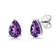 thumbnail image 1 of Gem Stone King 925 Sterling Silver Purple Amethyst Stud Earrings for Women Men (1.56 Cttw, Gemstone February Birthstone, Pear Shape 8X5MM), 1 of 4