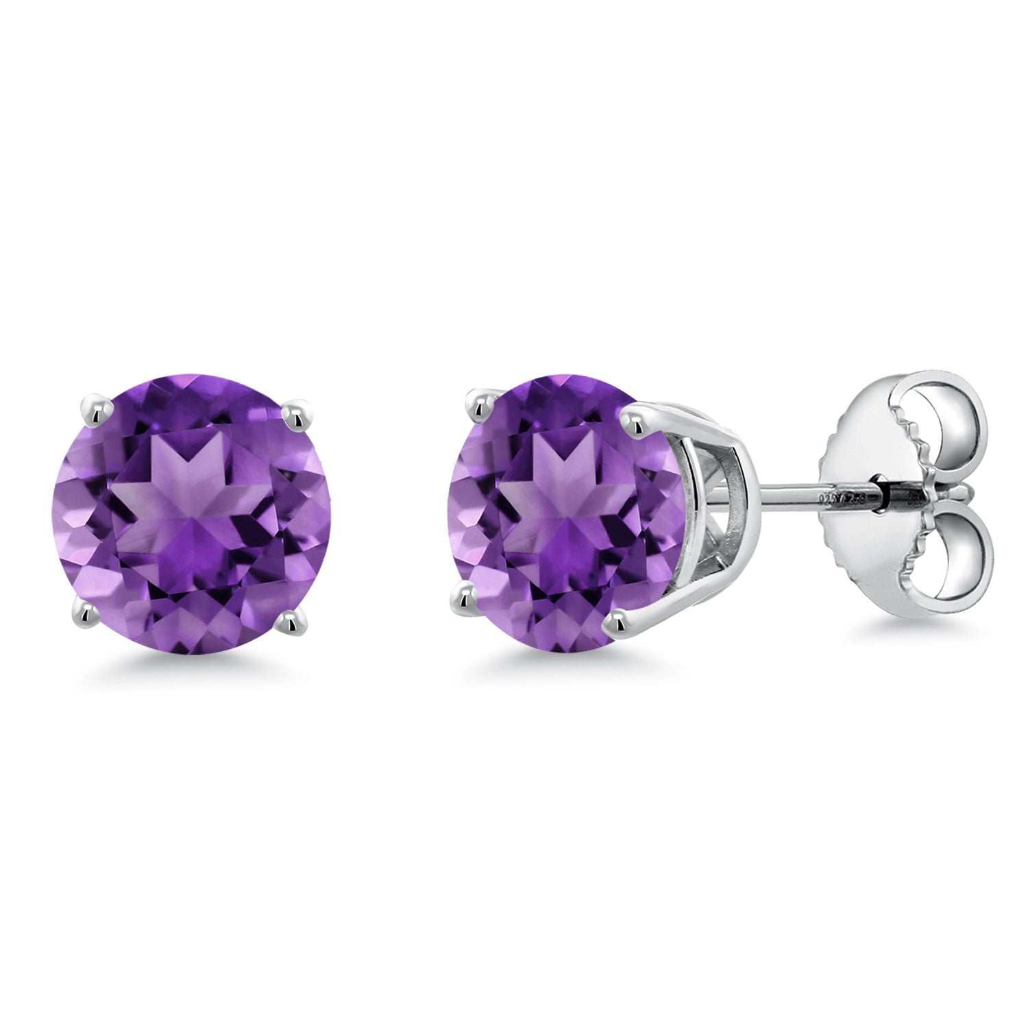 Gem Stone King 925 Sterling Silver Purple Amethyst Stud Earrings for Women Men (2.00 Cttw, Gemstone February Birthstone, Round 6MM)