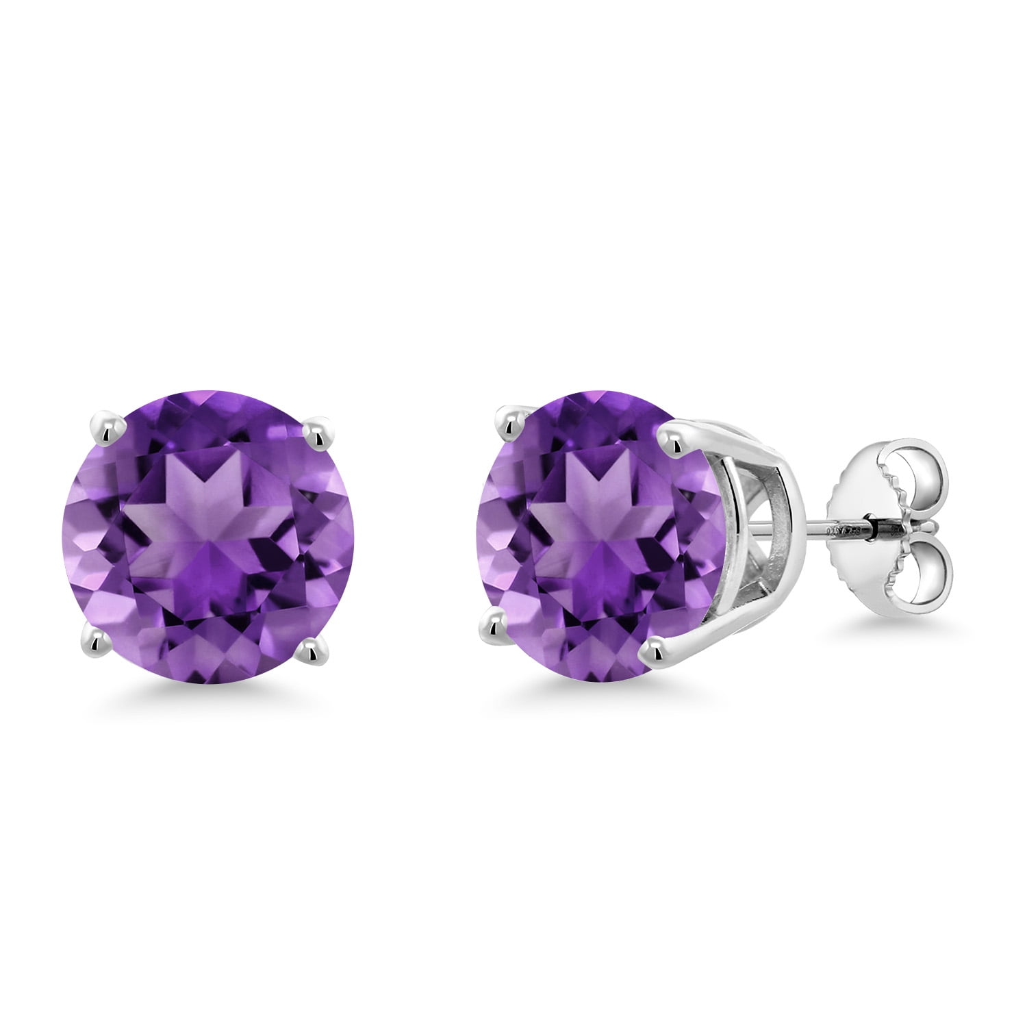 Gem Stone King 925 Sterling Silver Purple Amethyst Stud Earrings for Women Men (6.70 Cttw, Gemstone Birthstone, Round 10MM)