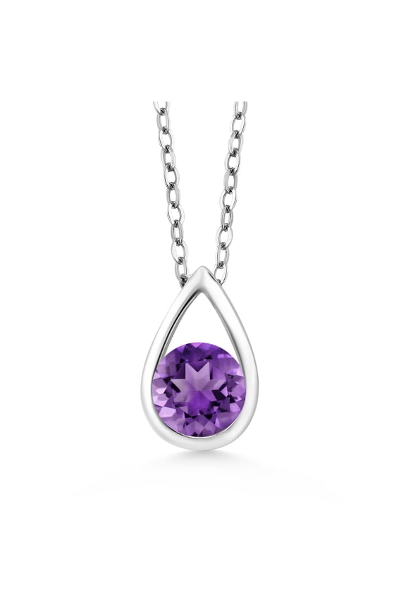 925 Sterling Silver Purple Amethyst Teardrop Pendant Necklace for Women (0.48 Cttw, Gemstone February Birthstone, Round 5MM, with 18 inch Silver Chain)