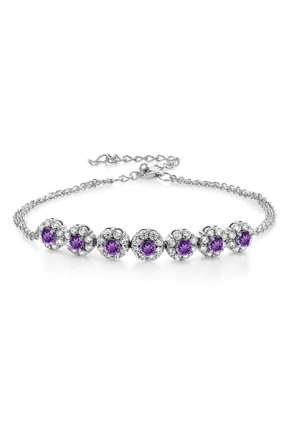 1.96 Cttw Purple Amethyst Tennis Bracelet for Women | 925 Sterling Silver | Gemstone February Birthstone | 7 inch with 2 inch Extender