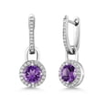 thumbnail image 1 of Gem Stone King 925 Sterling Silver Purple Amethyst and White Created Sapphire Dangle Earrings for Women  (2.64 Cttw, Gemstone February Birthstone, Round 6MM), 1 of 4