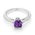 thumbnail image 1 of Gem Stone King 925 Sterling Silver Purple Amethyst and White Created Sapphire Engagement Ring for Women (1.24 Cttw, Cushion 6MM, Gemstone February Birthstone, Available in Size 5, 6, 7, 8, 9), 1 of 5