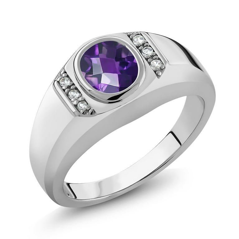 Gem Stone King 925 Sterling Silver Purple Amethyst and White