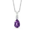 thumbnail image 1 of Gem Stone King 925 Sterling Silver Purple Amethyst and White Created Sapphire Pendant Necklace for Women (1.34 Cttw, Gemstone February Birthstone, Pear Shape 9X6MM, with 18 inch Chain), 1 of 4