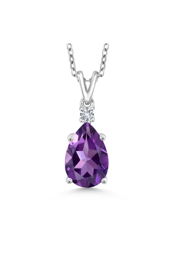 2.35 Cttw Purple Amethyst and White Created Sapphire Pendant Necklace for Women | 925 Sterling Silver | Pear Shape 12X8MM | With 18 inch Silver Chain