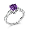 thumbnail image 1 of Gem Stone King 925 Sterling Silver Purple Amethyst and White Created Sapphire Ring for Women (1.70 Cttw, Cushion Cut 7MM, Gemstone Birthstone, Available in Size 5, 6, 7, 8, 9), 1 of 7
