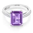 thumbnail image 1 of Gem Stone King 925 Sterling Silver Purple Amethyst and White Created Sapphire Ring for Women (3.76 Cttw, Emerald Cut 10X8MM, Gemstone Birthstone, Available in Size 5, 6, 7, 8, 9), 1 of 6