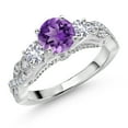 thumbnail image 1 of Gem Stone King 1.53 Cttw Purple Amethyst White Created Sapphire and White Moissanite Engagement Ring for Women | 925 Sterling Silver | Gemstone February Birthstone | Round 6MM and 3MM (Size 9), 1 of 5