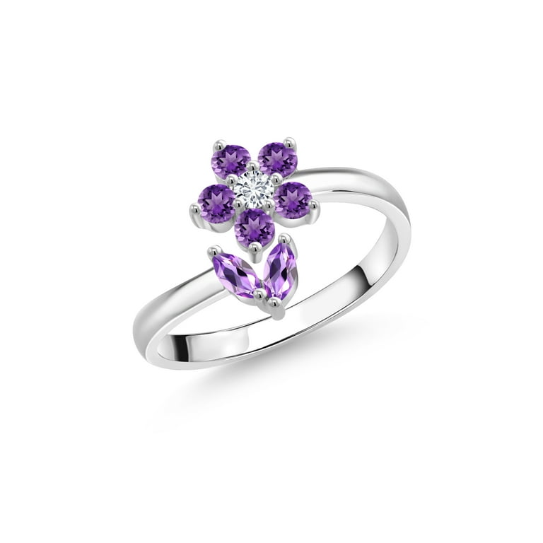 Gem Stone King 925 Sterling Silver Purple Amethyst and White Lab
