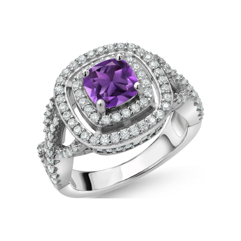 Sterling Silver Cushion Cut 6mm Gemstone And Diamond Rings Sterling Silver Cushion Cut 6mm Gemstone And Diamond Rings