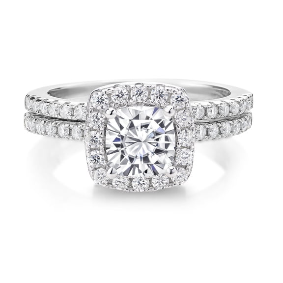 Gem Stone King 925 Sterling Silver Gemstone Birthstone Wedding Engagement Ring Band Bridal Set for Women | Cushion Cut 6MM with Round 1.3MM Accents | Elegant Halo Design | Sizes 5-9