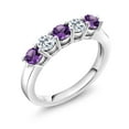 thumbnail image 1 of Gem Stone King 925 Sterling Silver Purple Amethyst and White Topaz 5-Stone Wedding Anniversary Band Ring for Women (0.91 Cttw, Gemstone February Birthstone, Size 7), 1 of 3