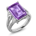 thumbnail image 1 of Gem Stone King 7.04 Cttw Purple Amethyst and White Topaz Engagement Ring for Women | 925 Sterling Silver | Gemstone February Birthstone | Emerald Cut 14X10MM | Size 6, 1 of 6