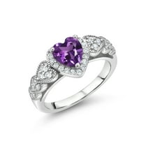 Gem Stone King 925 Sterling Silver Purple Amethyst Women Ring (1.23 Cttw, Heart Shape 6MM, Gemstone Birthstone, Available In Size 5, 6, 7, 8, 9)