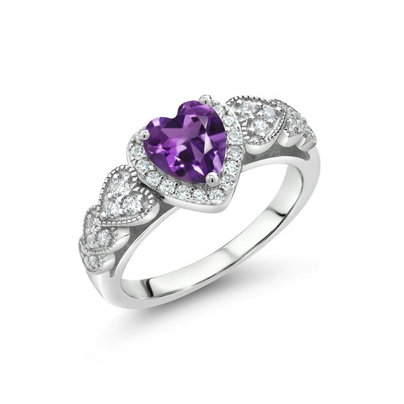 Gem Stone King 925 Sterling Silver Purple Amethyst Women Ring (1.23 Cttw, Heart Shape 6MM, Gemstone Birthstone, Available In Size 5, 6, 7, 8, 9)