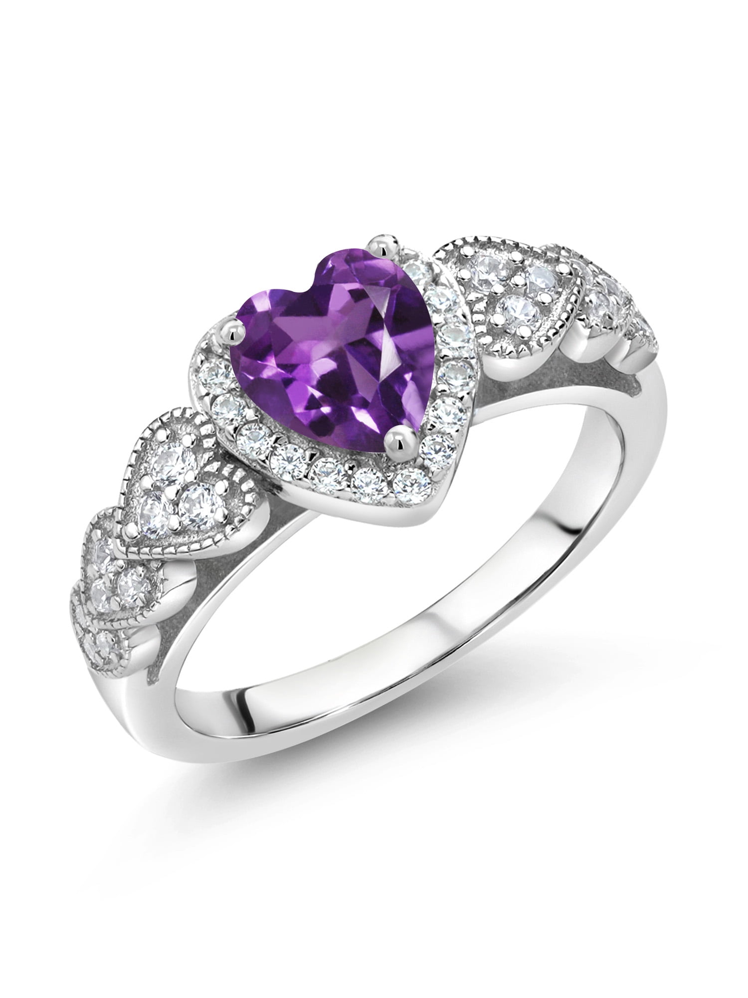 Gem Stone King Heart Shape Gemstone & Diamond Ring – 3-4 Cttw, Sterling Silver & 10K Gold, Birthstone Engagement Ring For Women (Sizes 5-9)