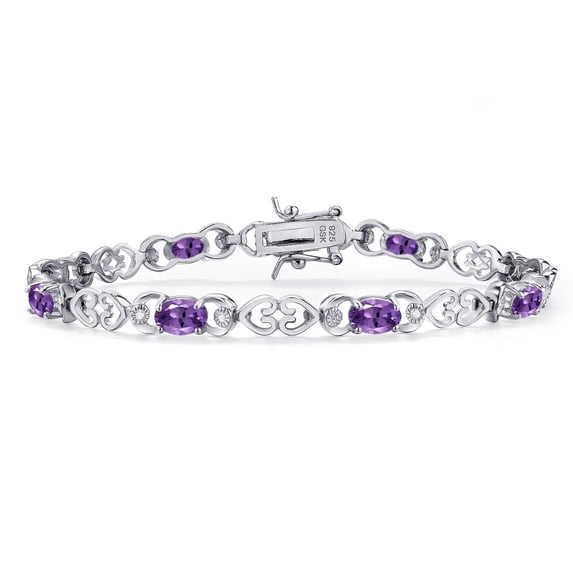Gem Stone King 925 Sterling Silver Purple Amethyst and Lab Grown Diamond Bracelet for Women | 3.61 Cttw | Gemstone February Birthstone | Oval 6X4MM | Length 7.25 inches