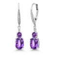 thumbnail image 1 of Gem Stone King 925 Sterling Silver Purple Amethyst and White Lab Grown Diamond Dangle Earrings for Women (3.53 Cttw, Oval Checkerboard 9X7MM), 1 of 4