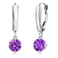 thumbnail image 1 of Gem Stone King 925 Sterling Silver Purple Zirconia Dangle Earrings for Women | 3.00 Cttw | Gemstone Birthstone | Round 6MM, 1 of 6