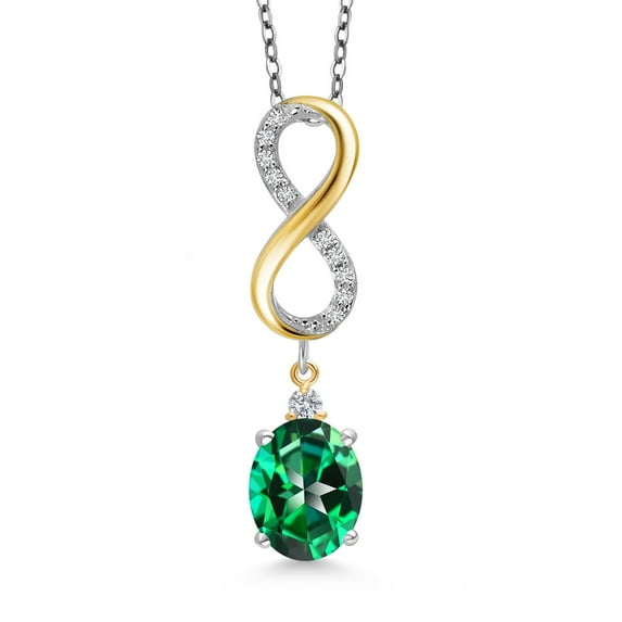 Gem Stone King 925 Sterling Silver Rainforest Topaz and White Lab Grown Diamond Pendant Necklace for Women | 3.07 Cttw | Gemstone November Birthstone | Oval 10X8MM | With 18 inch Chain