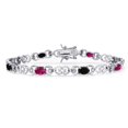 thumbnail image 1 of Gem Stone King 925 Sterling Silver Red Created Ruby and Black Onyx and Lab Grown Diamond Bracelet for Women | 3.61 Cttw | Gemstone July Birthstone | Oval 6X4MM | Length 7.25 inches, 1 of 6