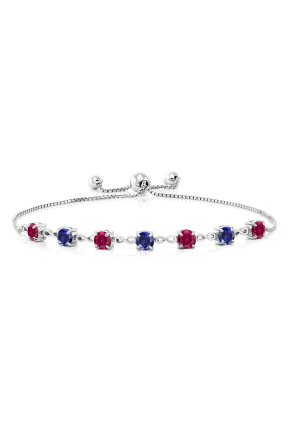 925 Sterling Silver Red Created Ruby and Blue Created Sapphire Infinity Tennis Bracelet for Women (2.65 Cttw, Gemstone July Birthstone, Round 4.5MM, Fully Adjustable up to 9 inch)