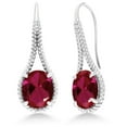 thumbnail image 1 of Gem Stone King 925 Sterling Silver Red Created Ruby Drop Dangle Earrings for Women | 10.00 Cttw | Gemstone July Birthstone | Oval 12X10MM | 1.18 inch, 1 of 6