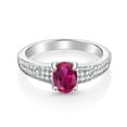 thumbnail image 1 of Gem Stone King 925 Sterling Silver Red Created Ruby Engagement Ring for Women (1.83 Cttw, Oval 8X6MM, Gemstone July Birthstone, Available in Size 5, 6, 7, 8, 9), 1 of 4