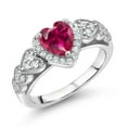 thumbnail image 1 of Gem Stone King 925 Sterling Silver Red Created Ruby Engagement Ring for Women (1.39 Cttw, Heart Shape 6MM, Available in Size 5, 6, 7, 8, 9), 1 of 6