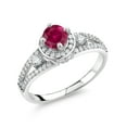 thumbnail image 1 of Gem Stone King 925 Sterling Silver Red Created Ruby Engagement Ring for Women (1.94 Cttw, Round 5MM, Gemstone July Birthstone, Size 7), 1 of 4