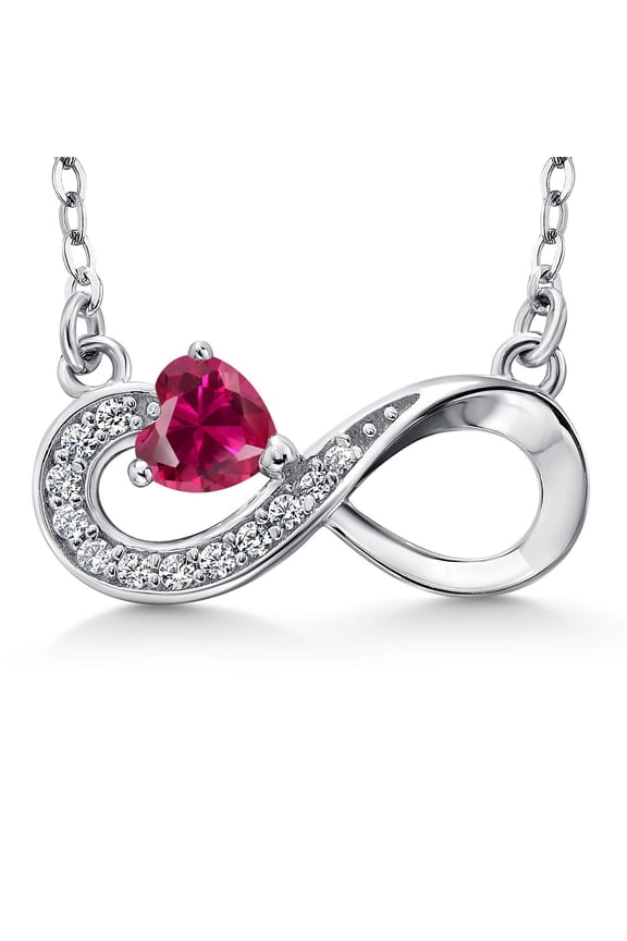 925 Sterling Silver Red Created Ruby Infinity Pendant Necklace for Women (0.42 Cttw, Heart Shape 4MM, with 18 inch Silver Chain)