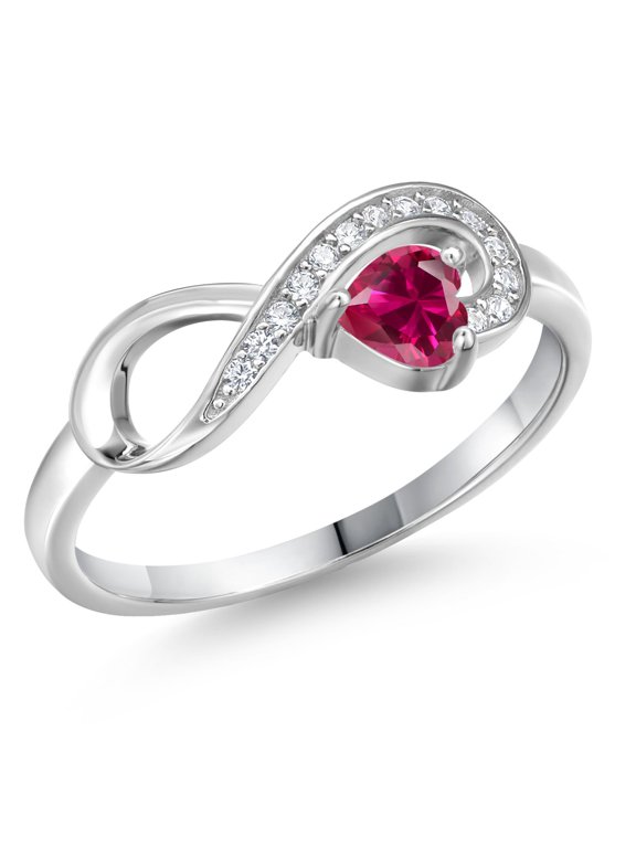 925 Sterling Silver Red Created Ruby Infinity Ring for Women (0.47 Cttw, Heart Shape 4MM, Gemstone July Birthstone, Size 9)