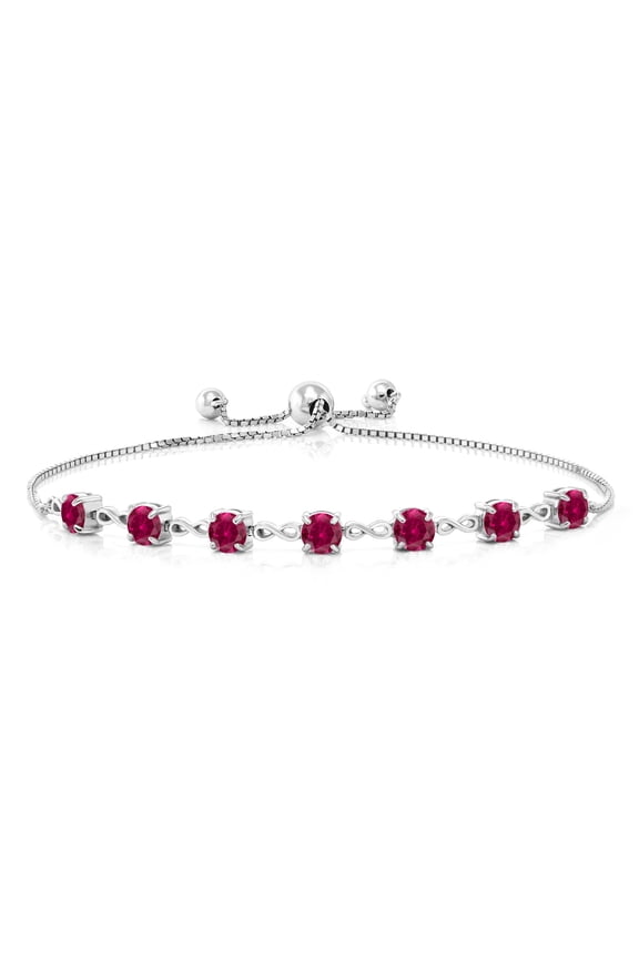 925 Sterling Silver Red Created Ruby Infinity Tennis Bracelet for Women (2.80 Cttw, Gemstone July Birthstone, Round 4.5MM, Fully Adjustable up to 9 inch)
