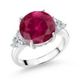 thumbnail image 1 of Gem Stone King 925 Sterling Silver Red Created Ruby and Lab Grown Diamond Engagement Ring for Women | 7.74 Cttw | Round 12MM | Gemstone July Birthstone | Size 7, 1 of 3