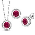 thumbnail image 1 of Gem Stone King 925 Sterling Silver Red Created Ruby Pendant Earrings Set for Women (3.00 Cttw, Gemstone July Birthstone, Round 6MM, With 18 inch Chain), 1 of 3