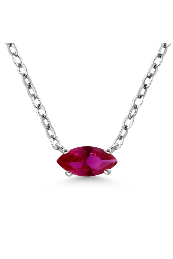 925 Sterling Silver Red Created Ruby Pendant Necklace for Women | 0.30 Cttw | Gemstone July Birthstone | Marquise 6X3MM | With 18 inch Silver Chain