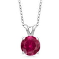 thumbnail image 1 of Gem Stone King 925 Sterling Silver Red Created Ruby Pendant Necklace for Women (1.00 Cttw, Gemstone July Birthstone, Round 6MM, With 18 inch Silver Chain), 1 of 5