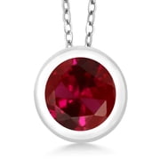 Gem Stone King 925 Sterling Silver Red Created Ruby Pendant Necklace for Women 1.00 Cttw, with 18 inches Chain