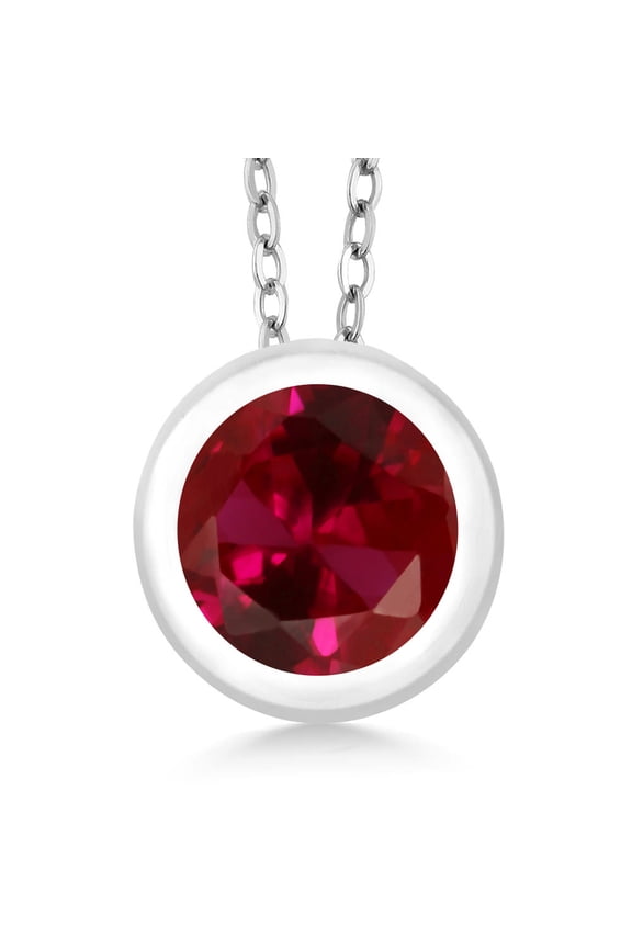 925 Sterling Silver Red Created Ruby Pendant Necklace for Women (1.00 Cttw, with 18 inches Chain)