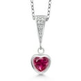 thumbnail image 1 of Gem Stone King 925 Sterling Silver Red Created Ruby Pendant Necklace for Women (1.09 Cttw, Heart Shape 6MM, with 18 inch Chain), 1 of 4