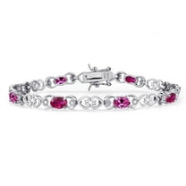 Gem Stone King 925 Sterling Silver Red Created Ruby and Pink Created Sapphire and Lab Grown Diamond Bracelet for Women | 4.01 Cttw | Gemstone July Birthstone | Oval 6X4MM | Length 7.25 inches