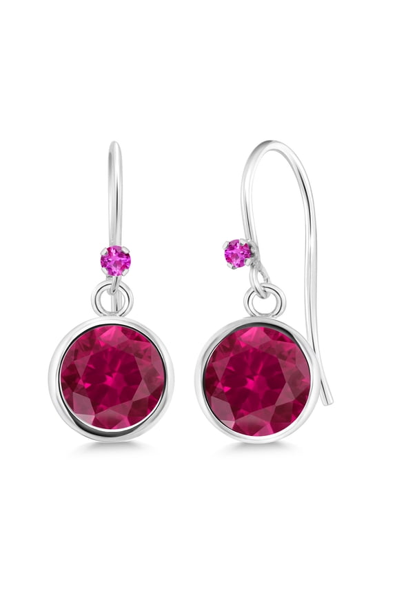 925 Sterling Silver Red Created Ruby Pink Sapphire 925 Sterling Silver Dangle Earrings for Women (2.02 cttw, Round 6MM)