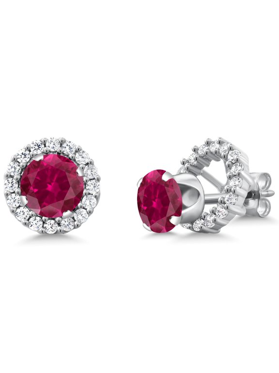 925 Sterling Silver Red Created Ruby Removable Jacket Stud Earrings for Women (2.00 Cttw, Round 6MM)